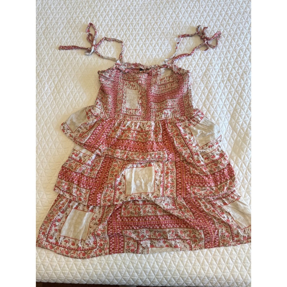 American Eagle Floral Patchwork Tiered Smocked Mini Dress BoHo Vibes in Large